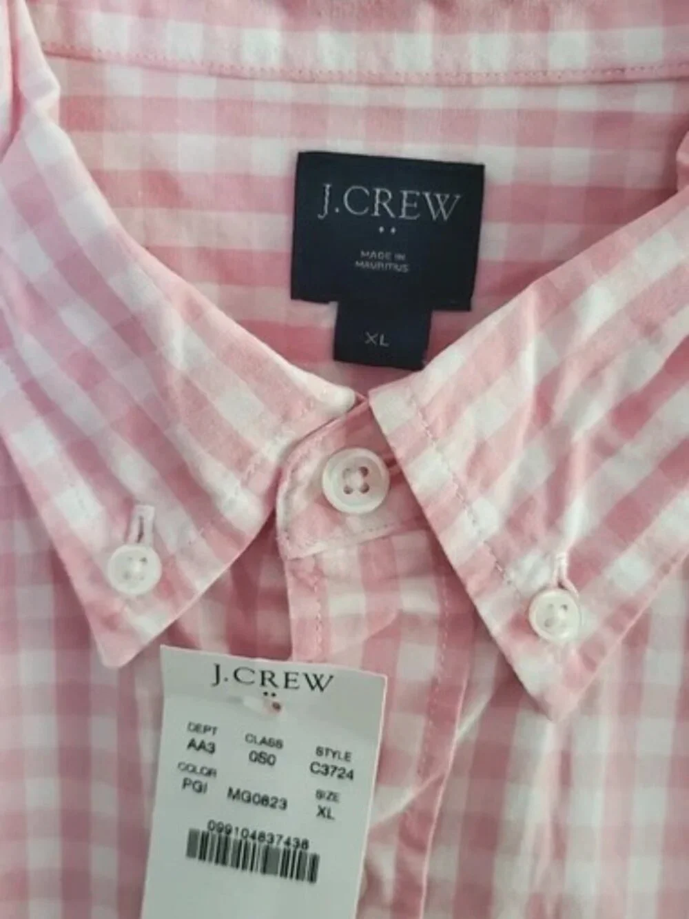 NWT J. Crew Mens Size XL Pink White Gingham Check Button-Down Collared Shirt NEW